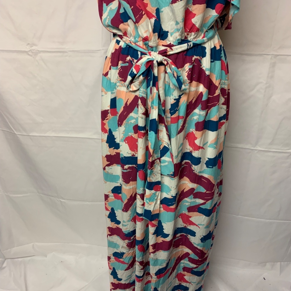 Emily wonder dress plus SZ 1X maxi one shoulder ruffle abstract print NWT - Picture 3 of 10